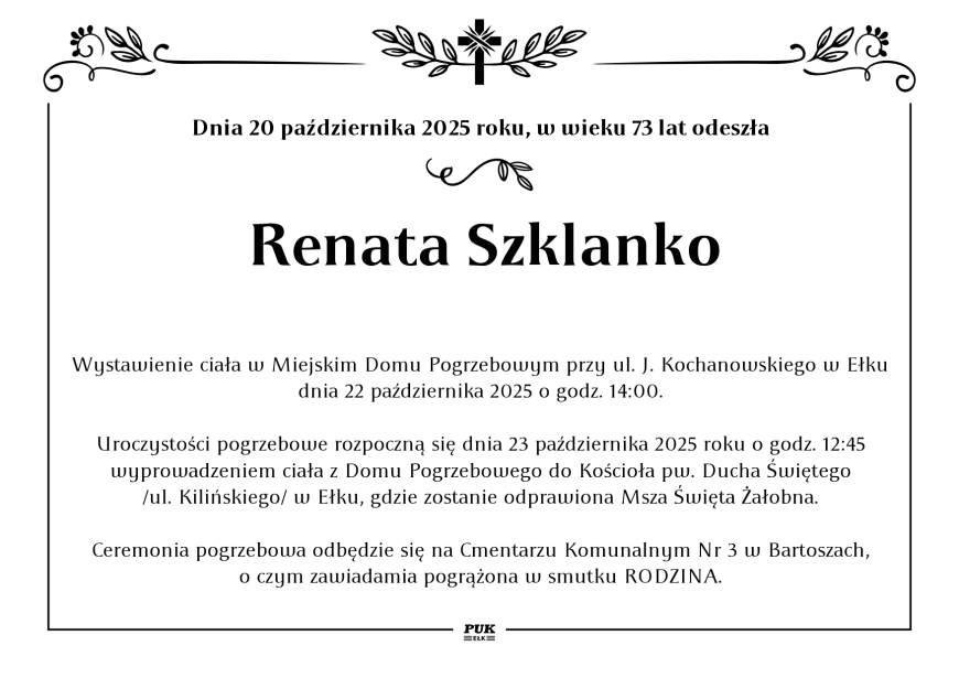 Renata Szklanko - nekrolog